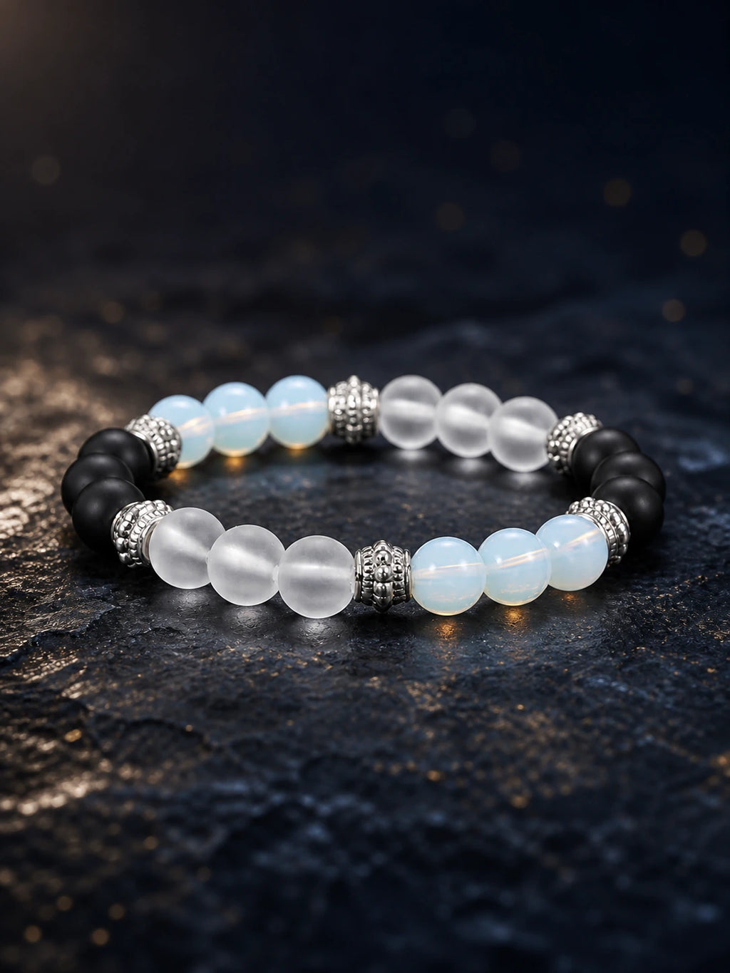 Agate Yoga Grounding Bracelet front view on a dark atmospheric backdrop
