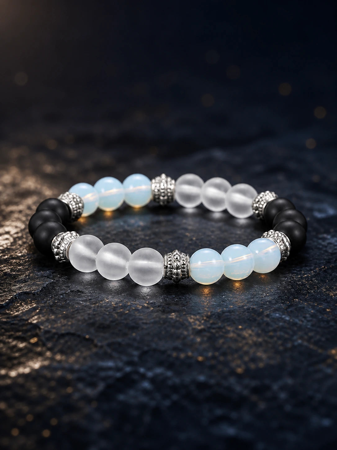 Agate Yoga Grounding Bracelet front view on a dark atmospheric backdrop