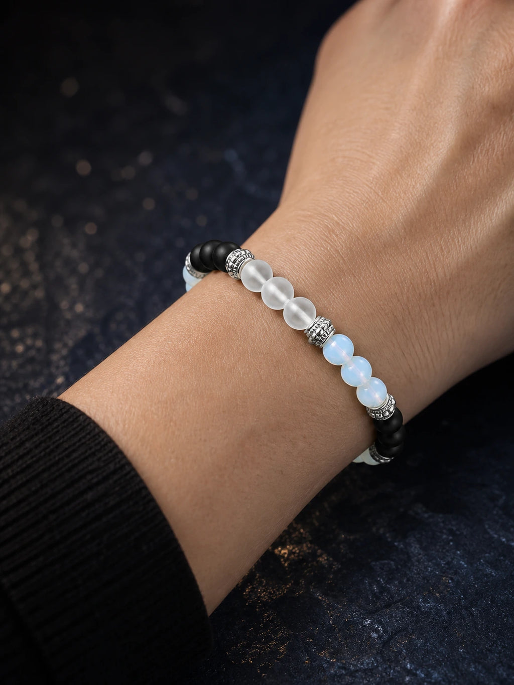 Agate Yoga Grounding Bracelet faceless model close-up