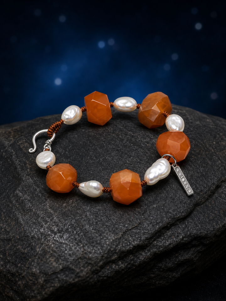 Amber Drift Agate Pearl Bracelet angled three-quarter product view