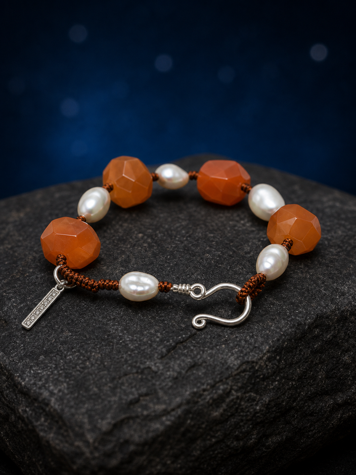 Amber Drift Agate Pearl Bracelet side or closure detail
