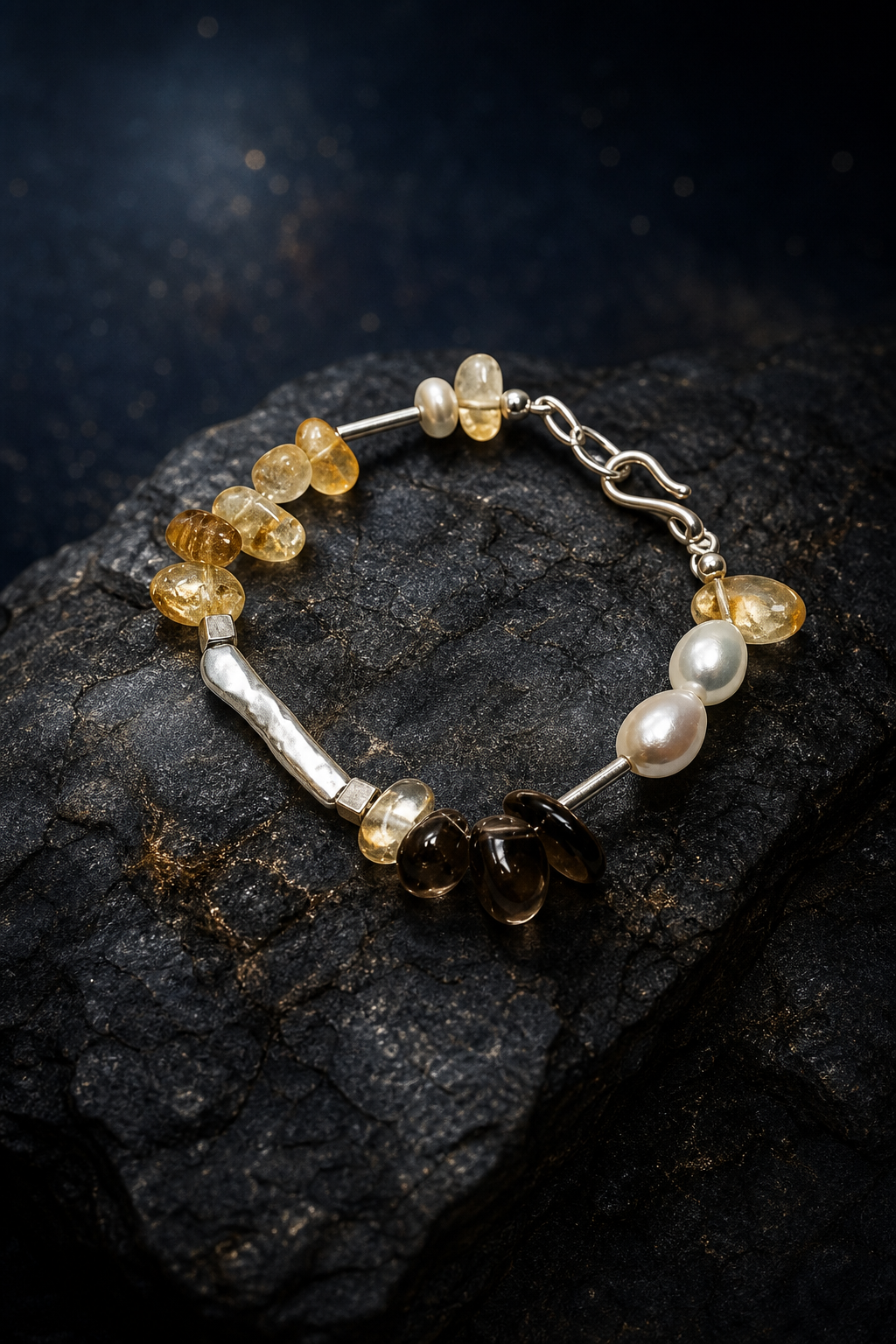 Amber Tide Citrine Pearl Bracelet angled three-quarter product view