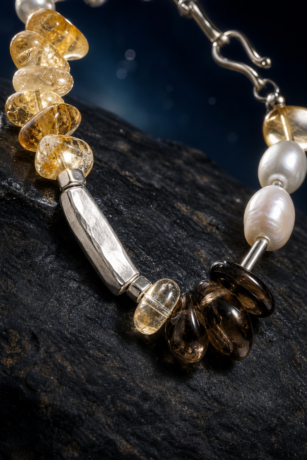 Amber Tide Citrine Pearl Bracelet crystal texture close-up