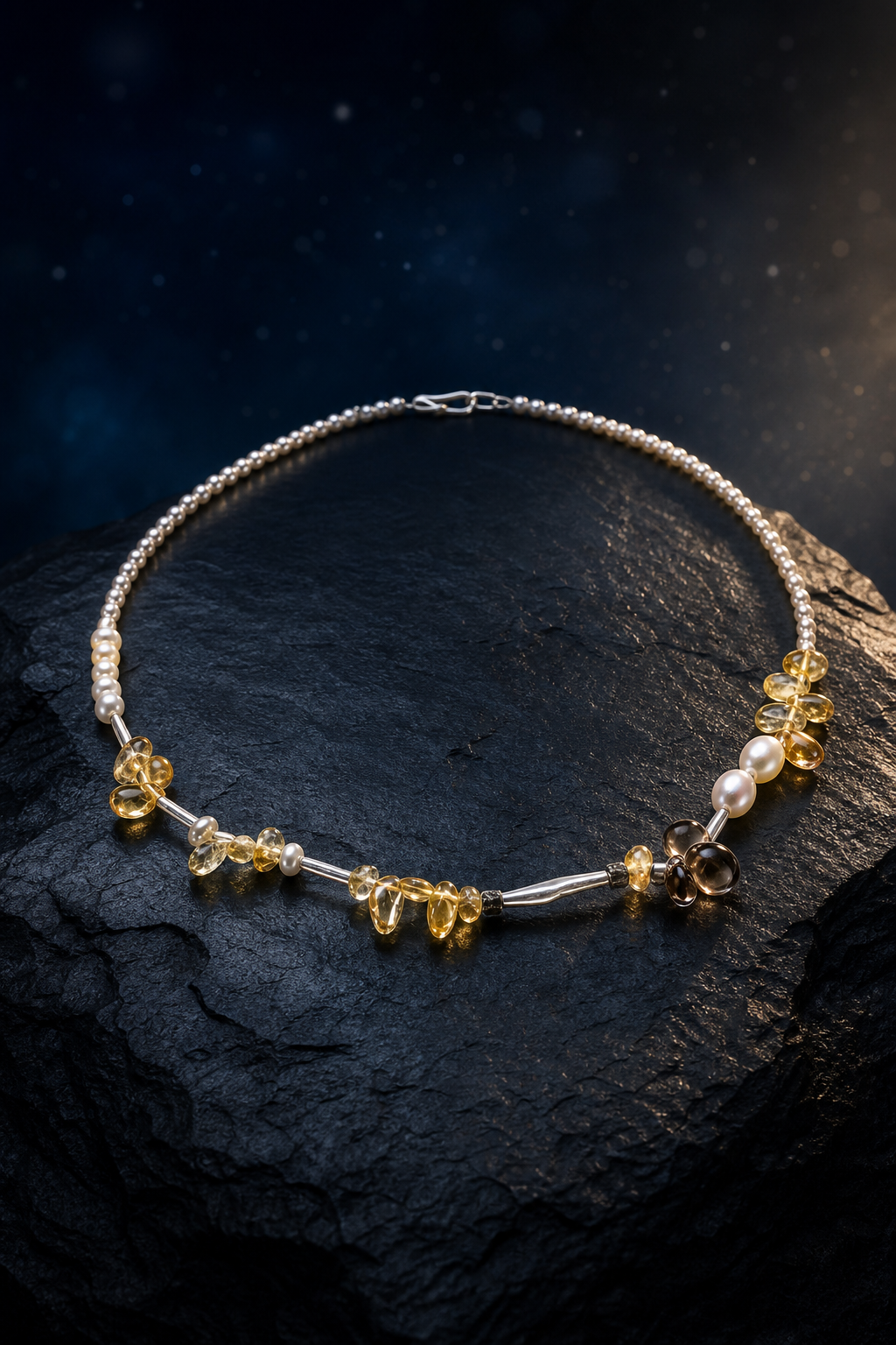 Amber Tide Citrine Pearl Necklace angled three-quarter product view