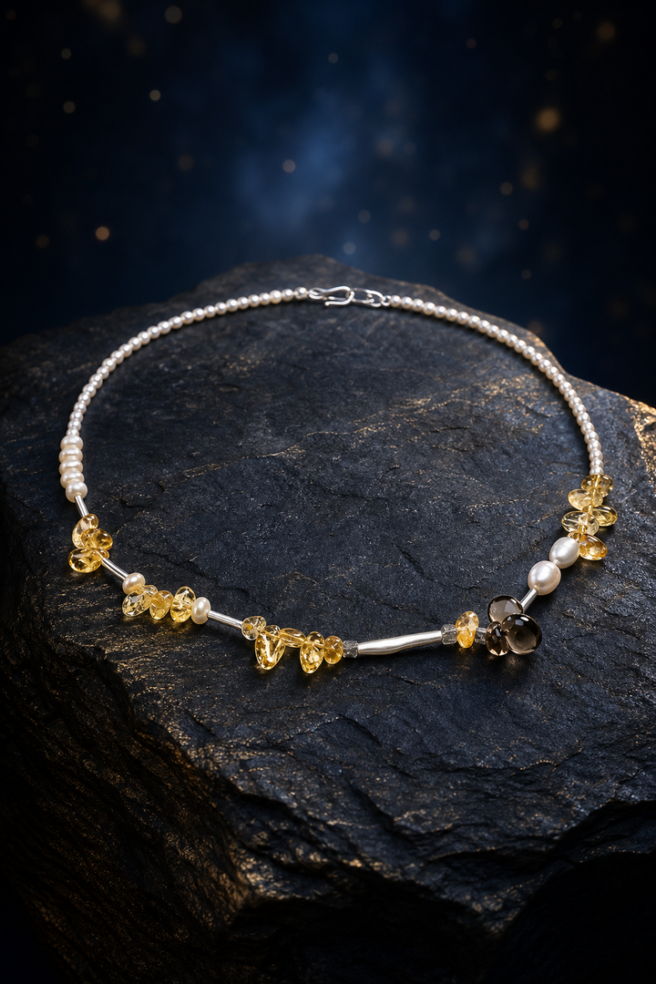 Amber Tide Citrine Pearl Necklace side or closure detail