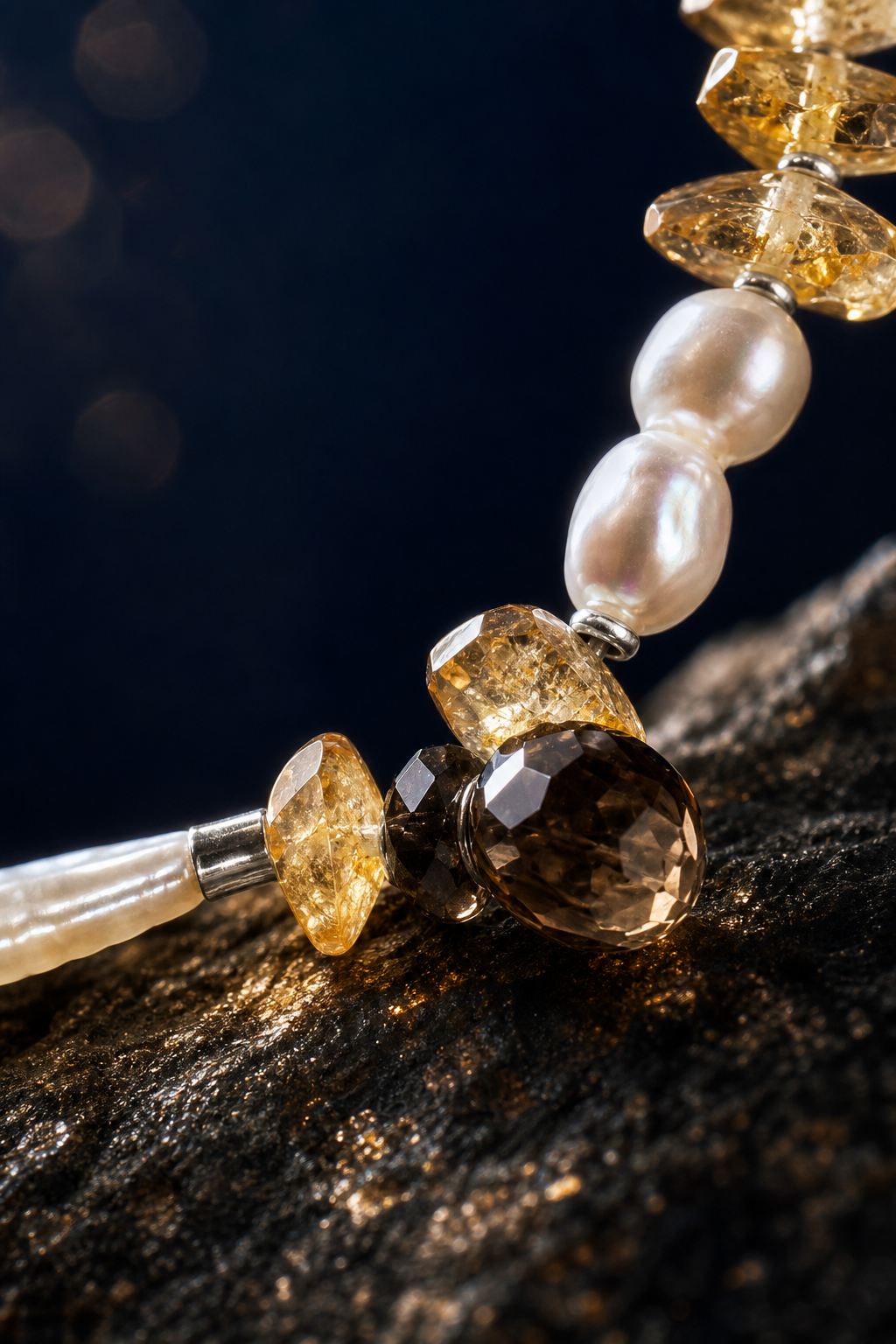 Amber Tide Citrine Pearl Necklace crystal texture close-up