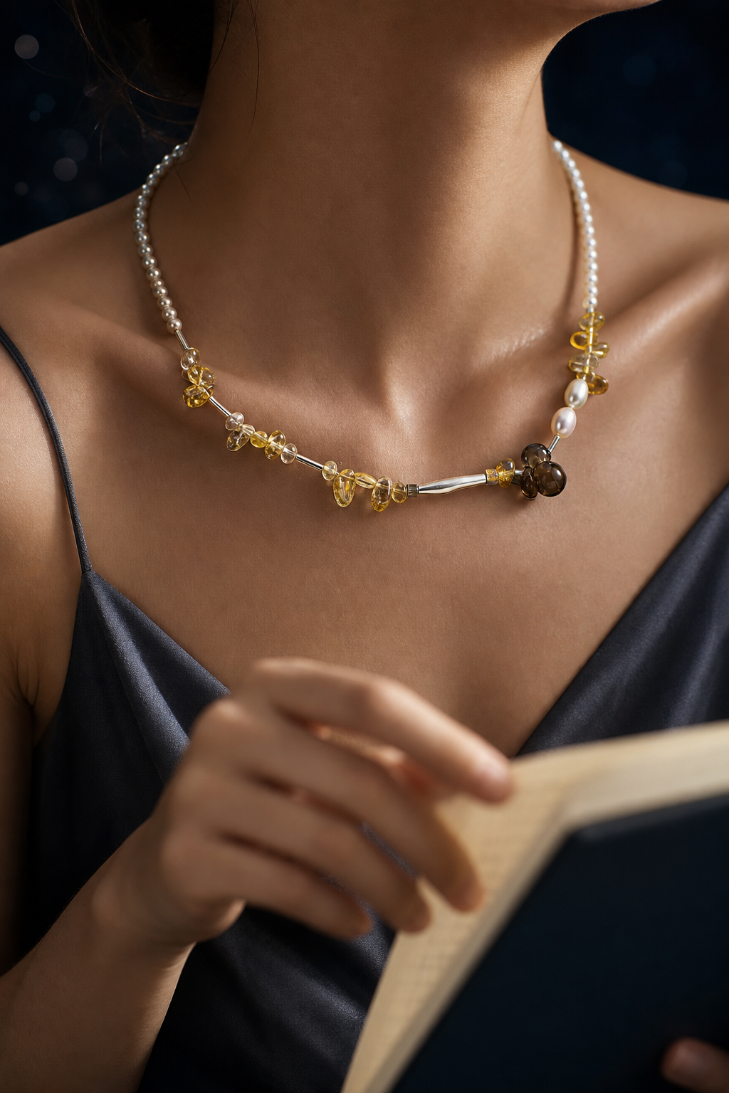 Amber Tide Citrine Pearl Necklace lifestyle ritual context