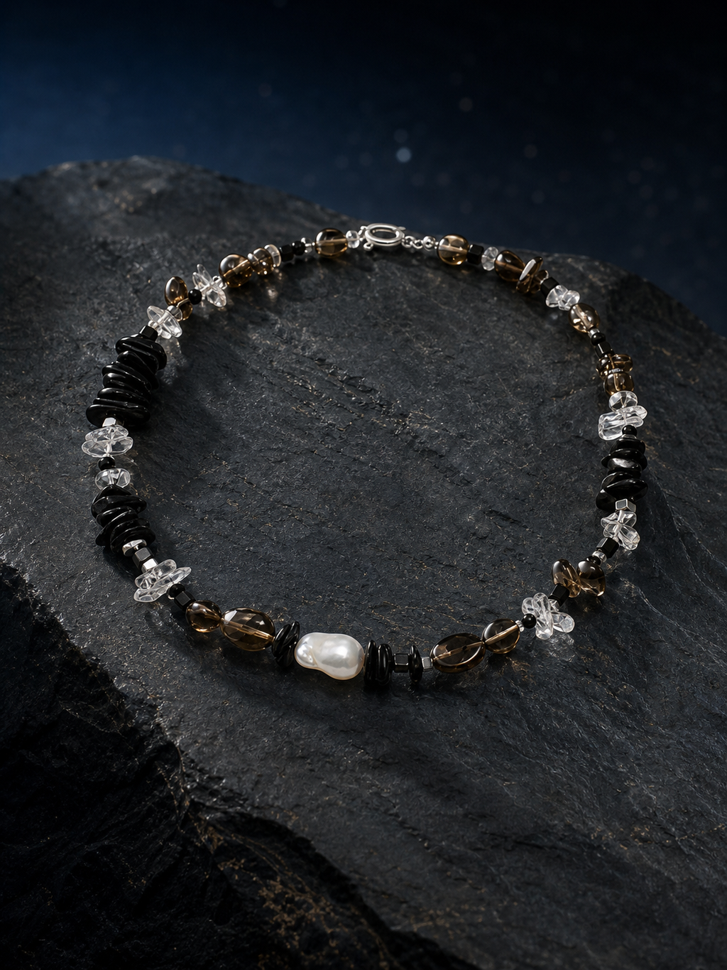 Ash Sequence Smoky Quartz Necklace angled three-quarter product view
