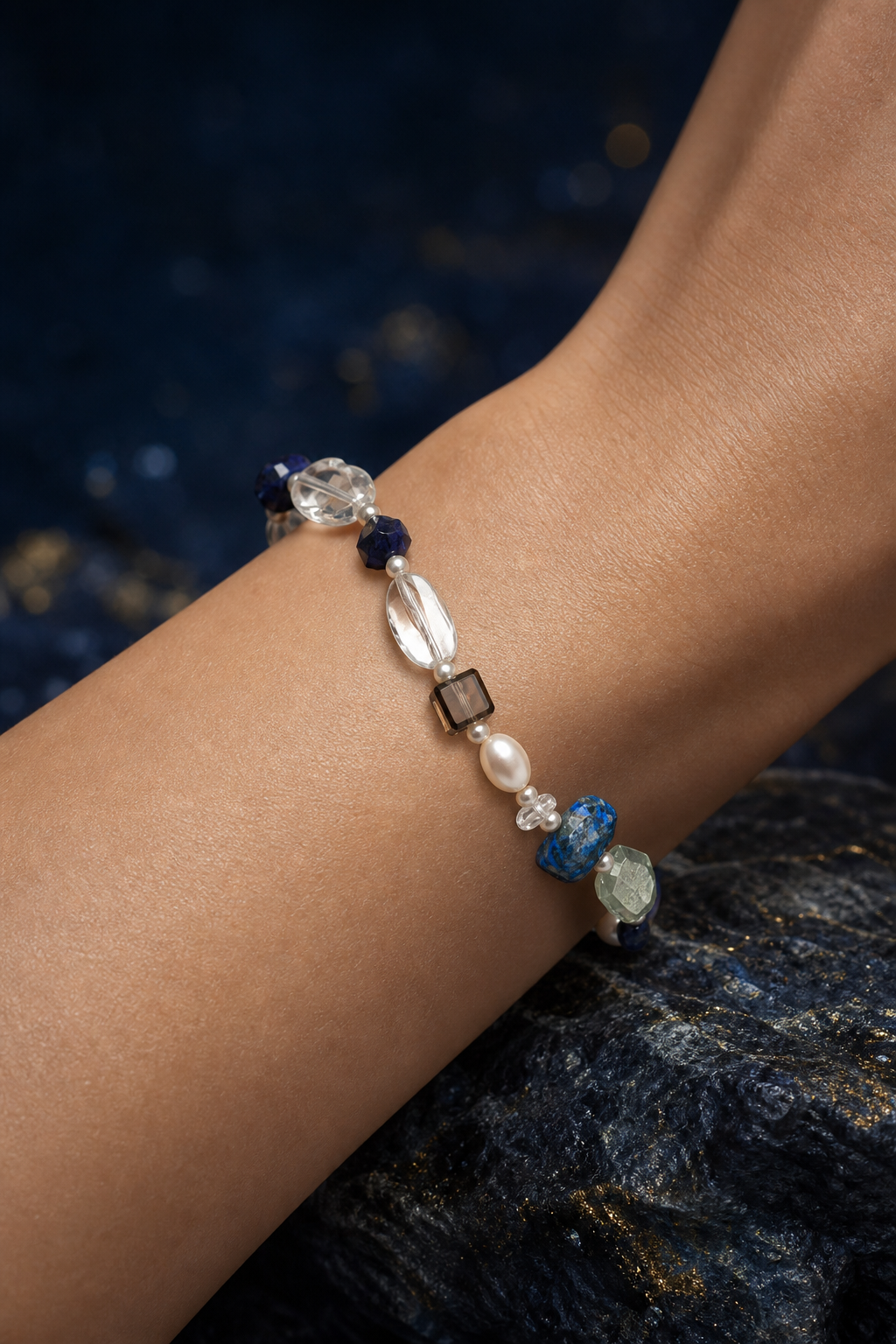 Azure Core Lapis Quartz Bracelet faceless model close-up