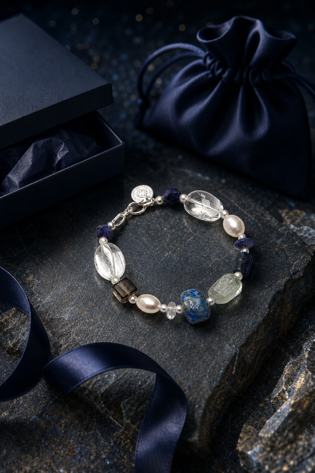 Azure Core Lapis Quartz Bracelet packaging flat lay