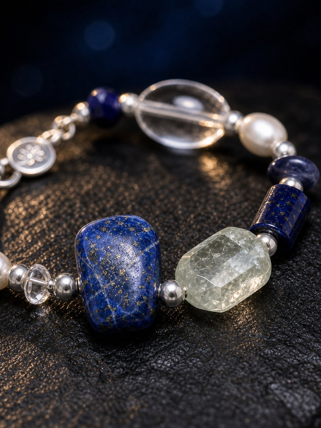 Azure Prism Lapis Quartz Bracelet crystal texture close-up