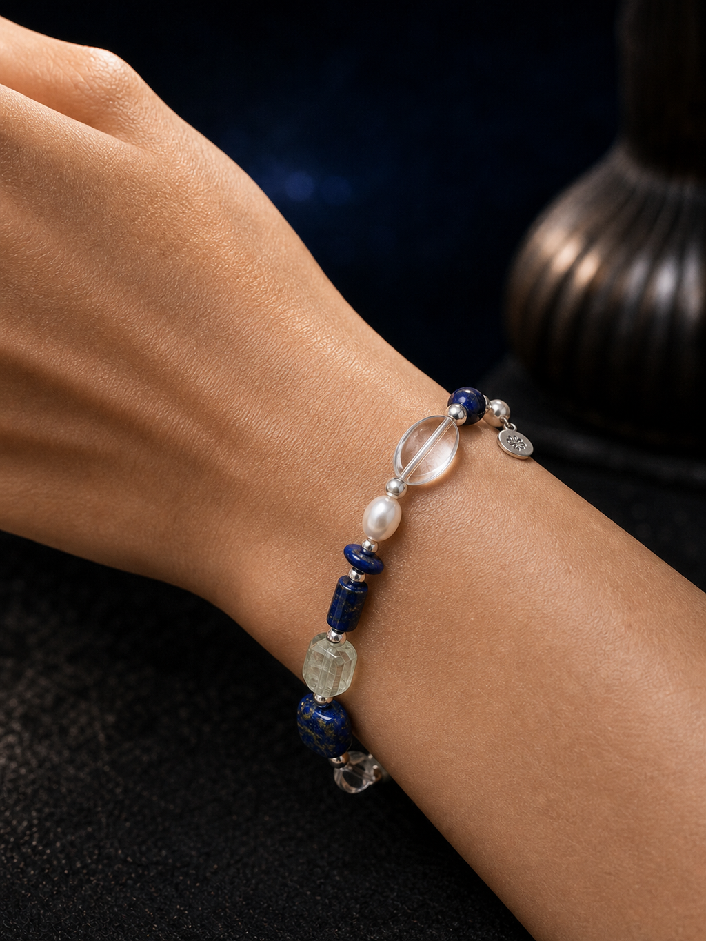 Azure Prism Lapis Quartz Bracelet faceless model close-up