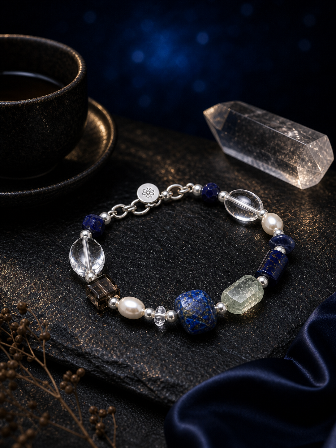 Azure Prism Lapis Quartz Bracelet styled for daily wear, travel, work desk ritual use