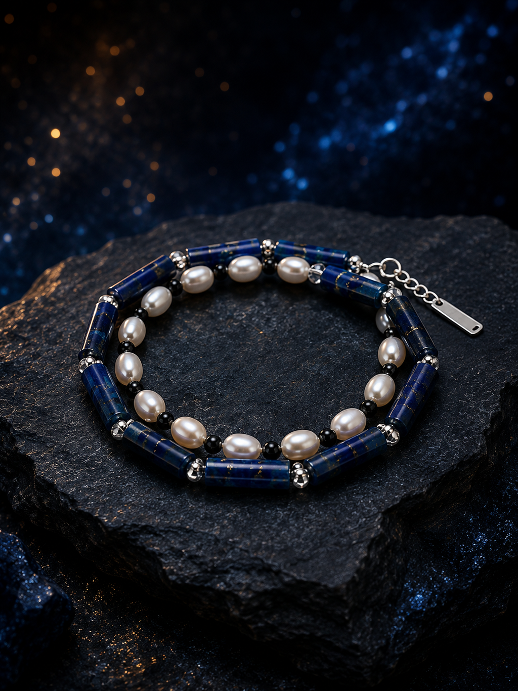 Blue Sentinel Pearl Bracelet angled three-quarter product view