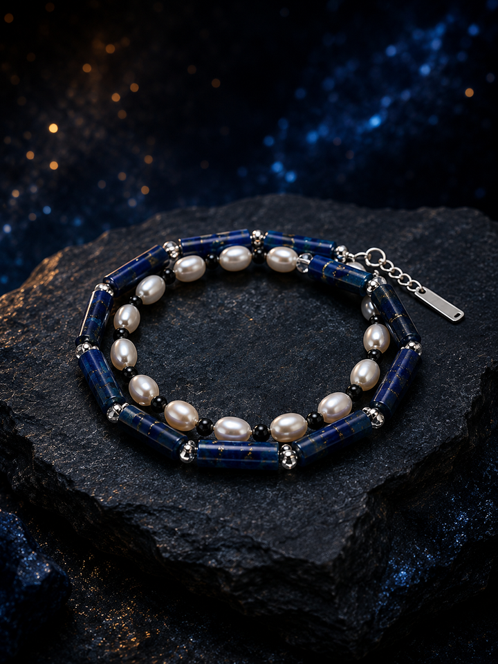 Blue Sentinel Pearl Bracelet angled three-quarter product view