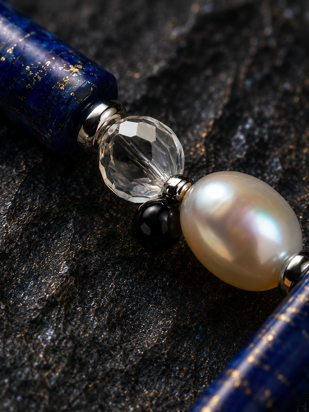 Blue Sentinel Pearl Bracelet crystal texture close-up