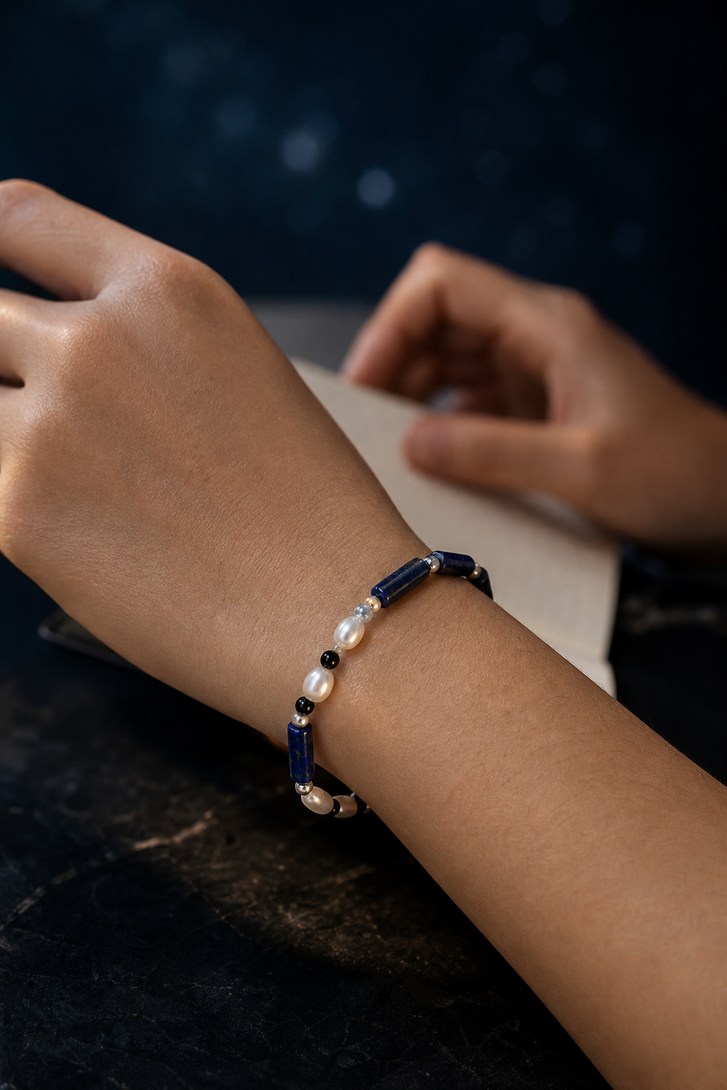 Blue Sentinel Pearl Bracelet lifestyle ritual context