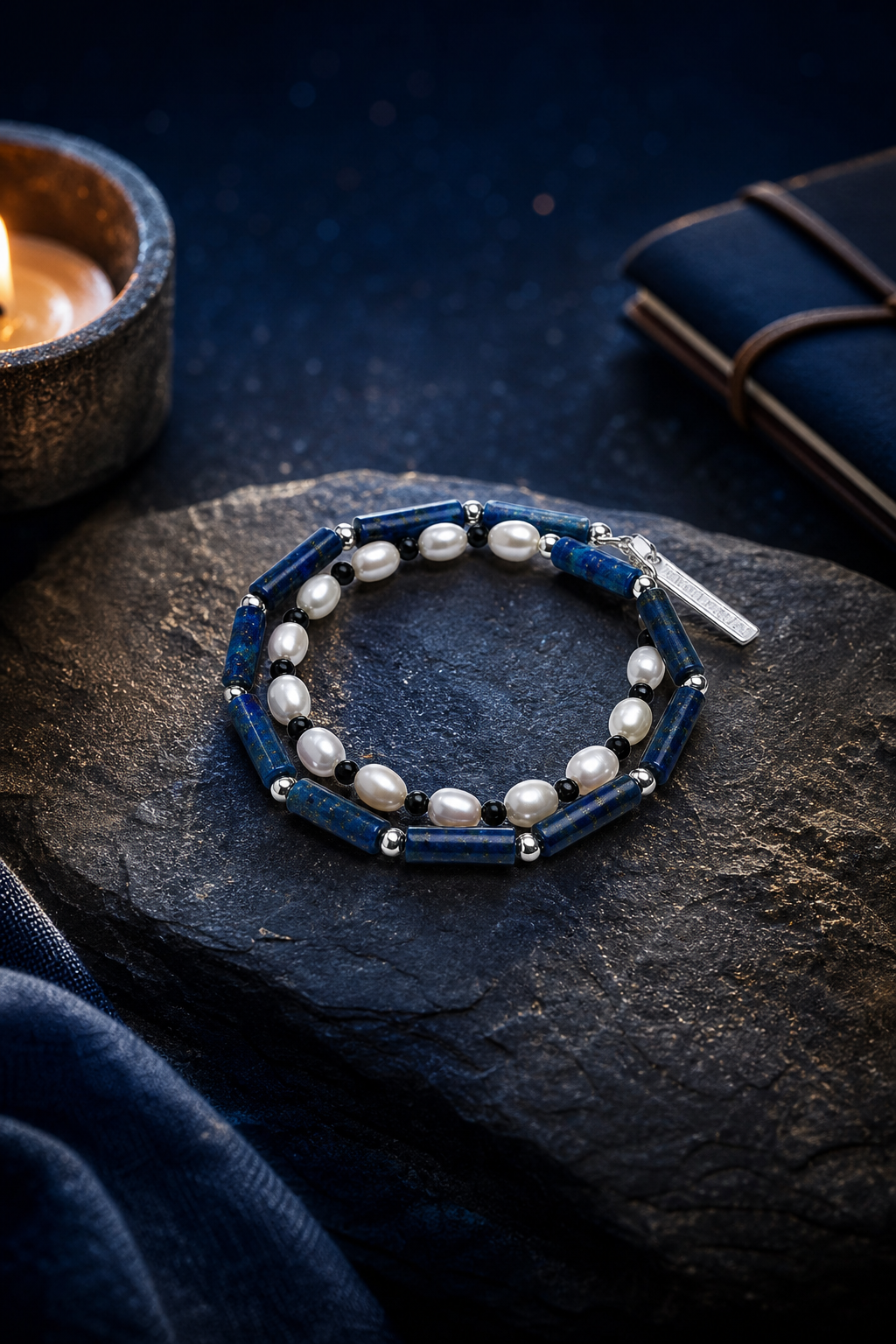 Blue Sentinel Pearl Bracelet styled for daily wear, meditation, work desk ritual use