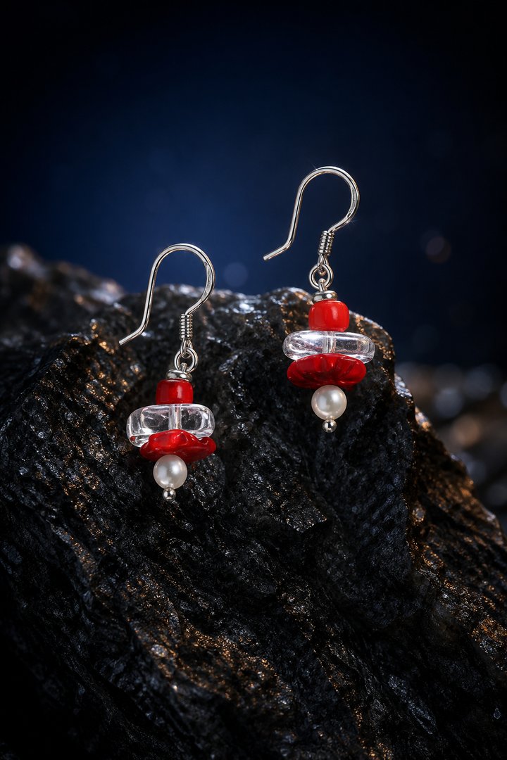 Crimson Overture Agate Earrings angled three-quarter product view