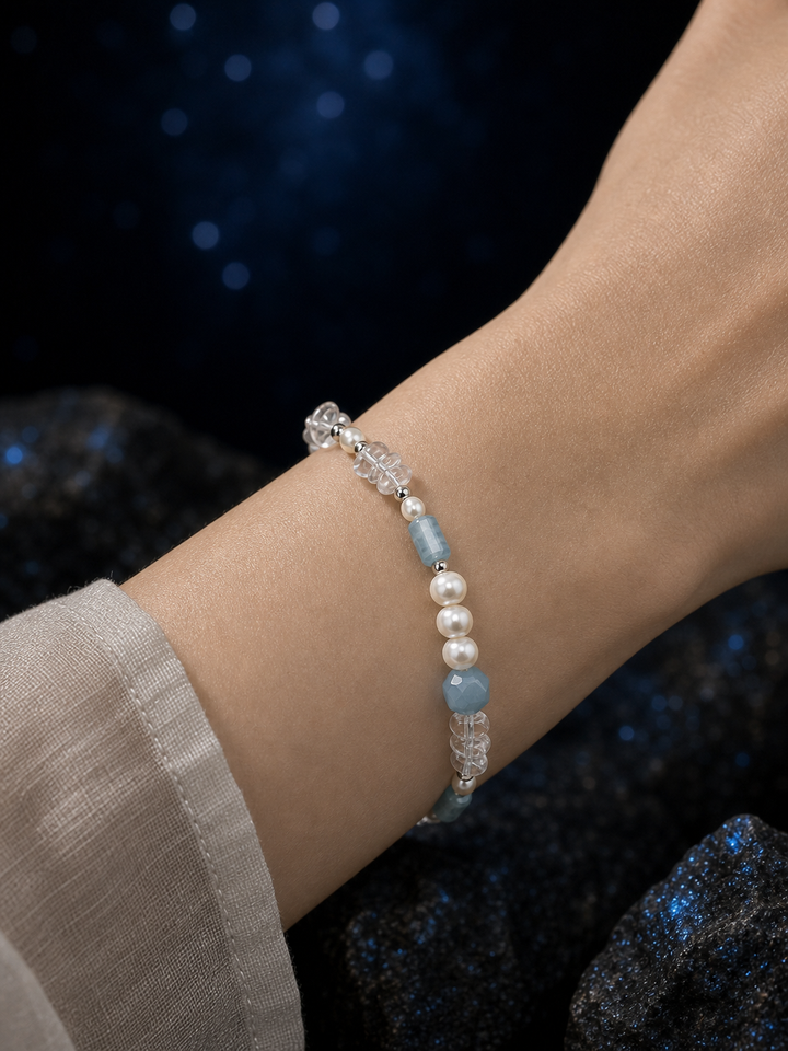 Crystal Tide Blue Onyx Bracelet faceless model close-up