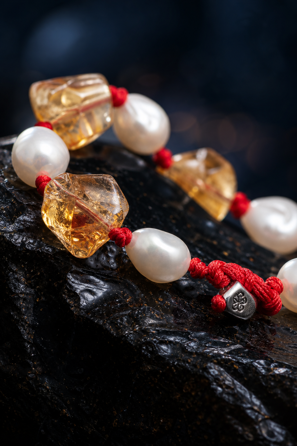 Ember Cord Citrine Pearl Bracelet crystal texture close-up