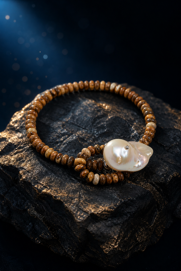 Forest Amber Pearl Bracelet angled three-quarter product view