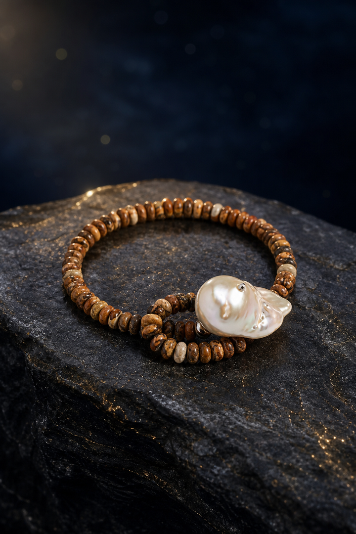 Forest Amber Pearl Bracelet side or closure detail