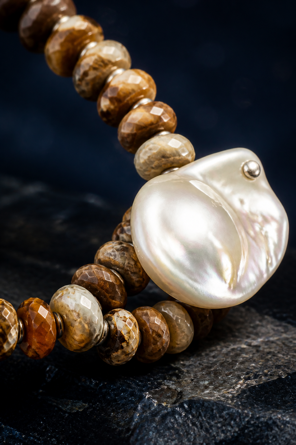 Forest Amber Pearl Bracelet crystal texture close-up