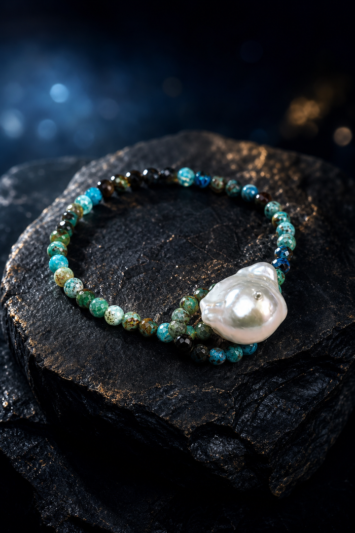 Forest Glow Pearl Bracelet angled three-quarter product view