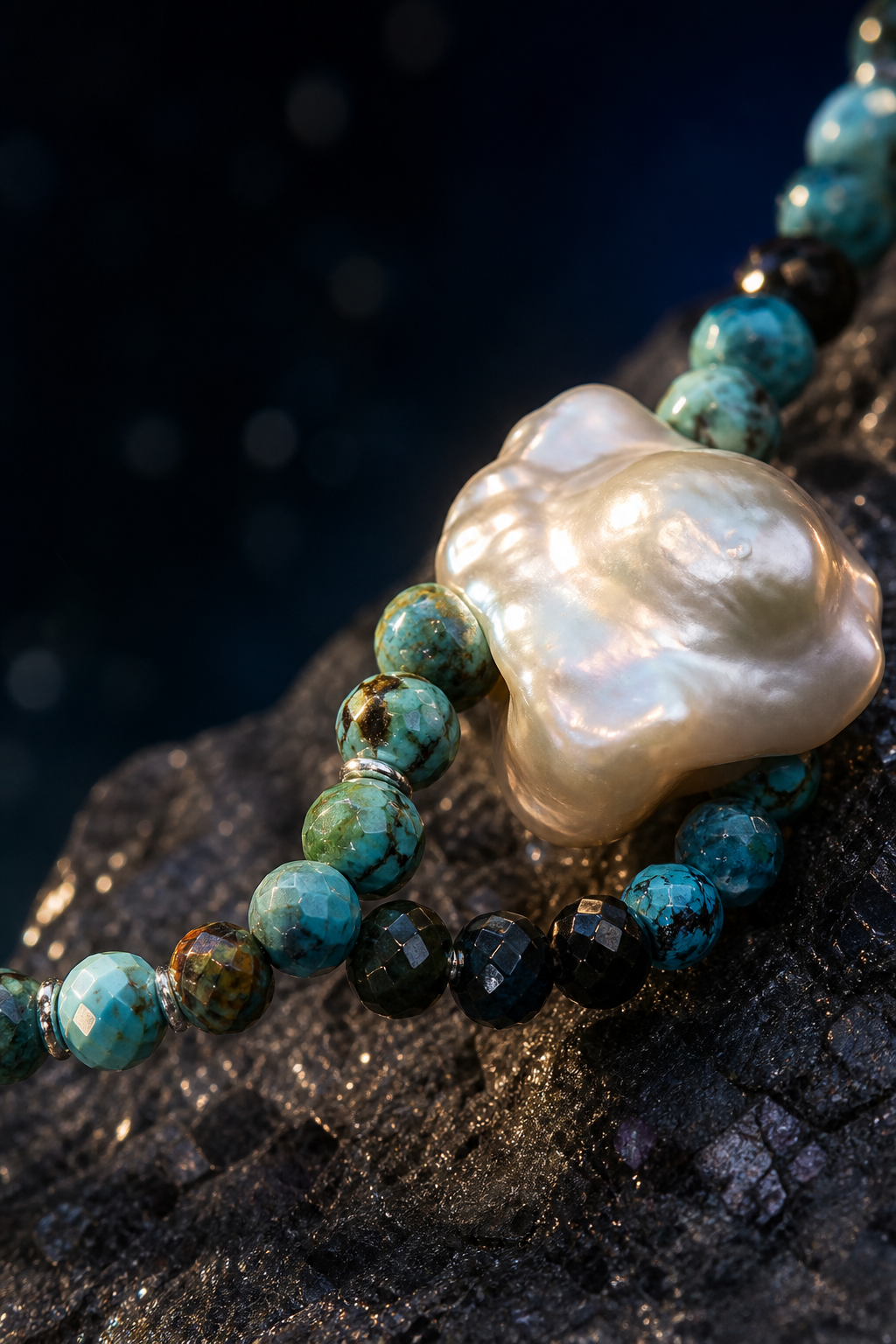 Forest Glow Pearl Bracelet crystal texture close-up