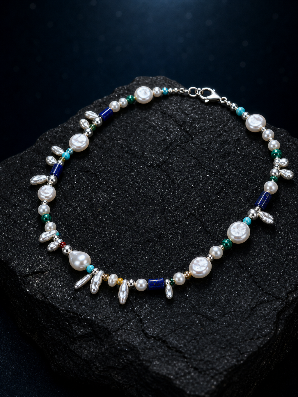 Forest Isle Silver Sequence Necklace side or closure detail
