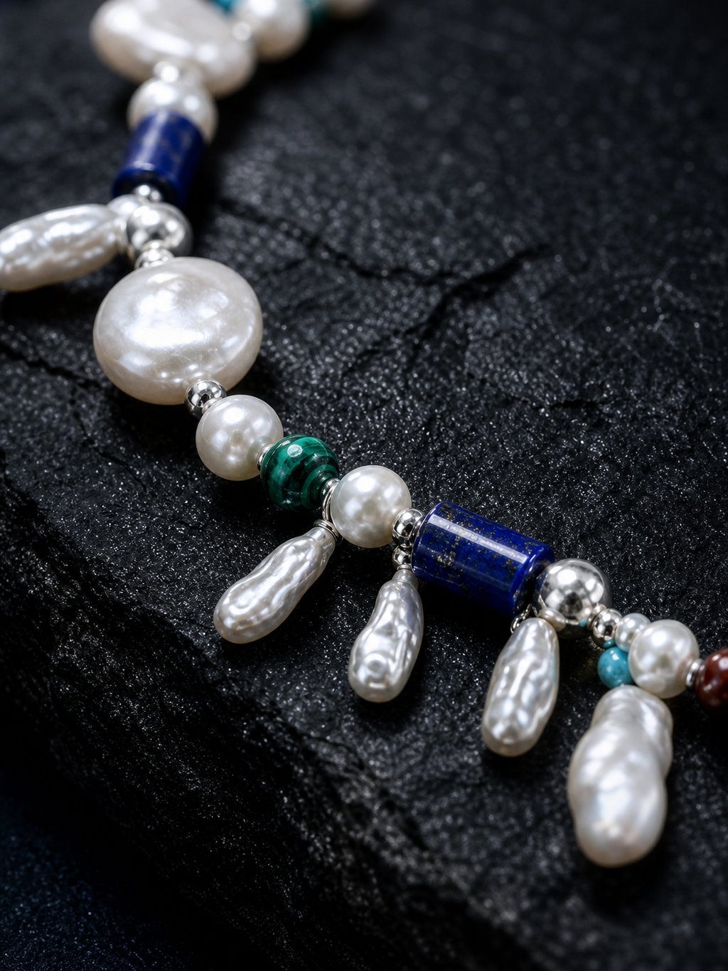 Forest Isle Silver Sequence Necklace crystal texture close-up