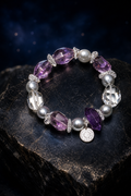 Frost Violet Quartz Pearl Bracelet front view on a dark atmospheric backdrop