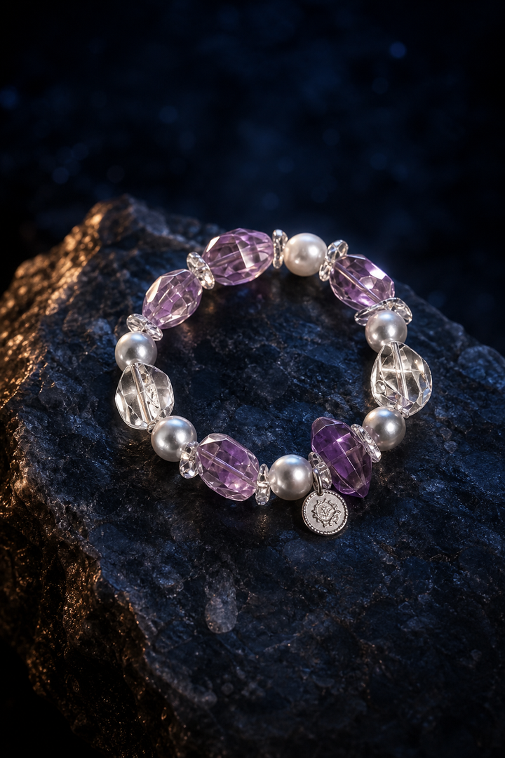 Frost Violet Quartz Pearl Bracelet angled three-quarter product view