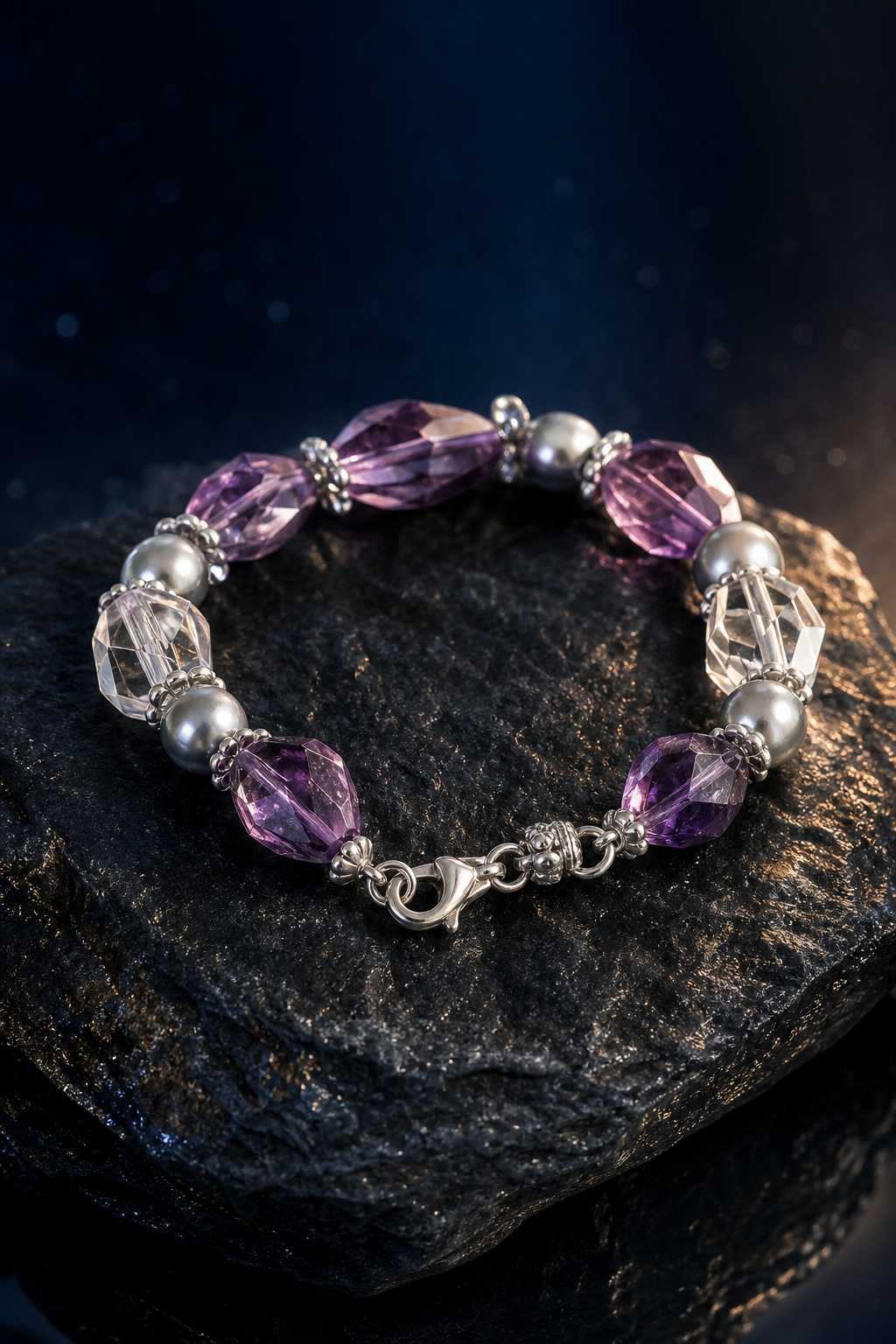 Frost Violet Quartz Pearl Bracelet side or closure detail