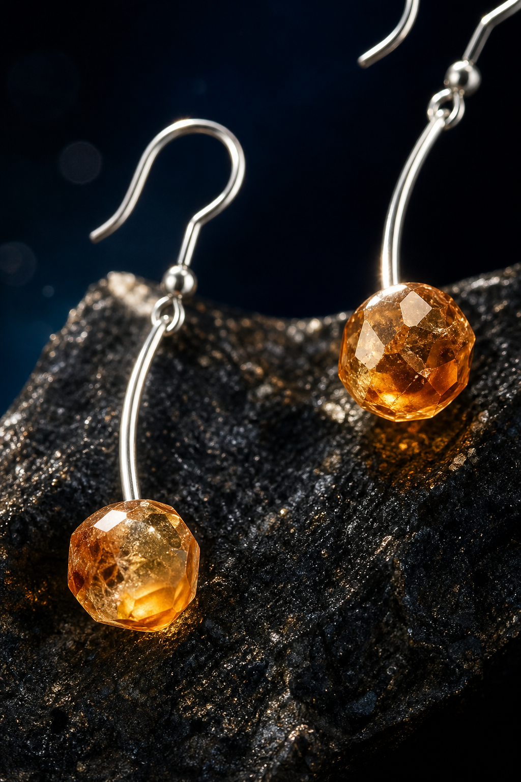 Golden Arc Citrine Earrings (5.5 cm) crystal texture close-up