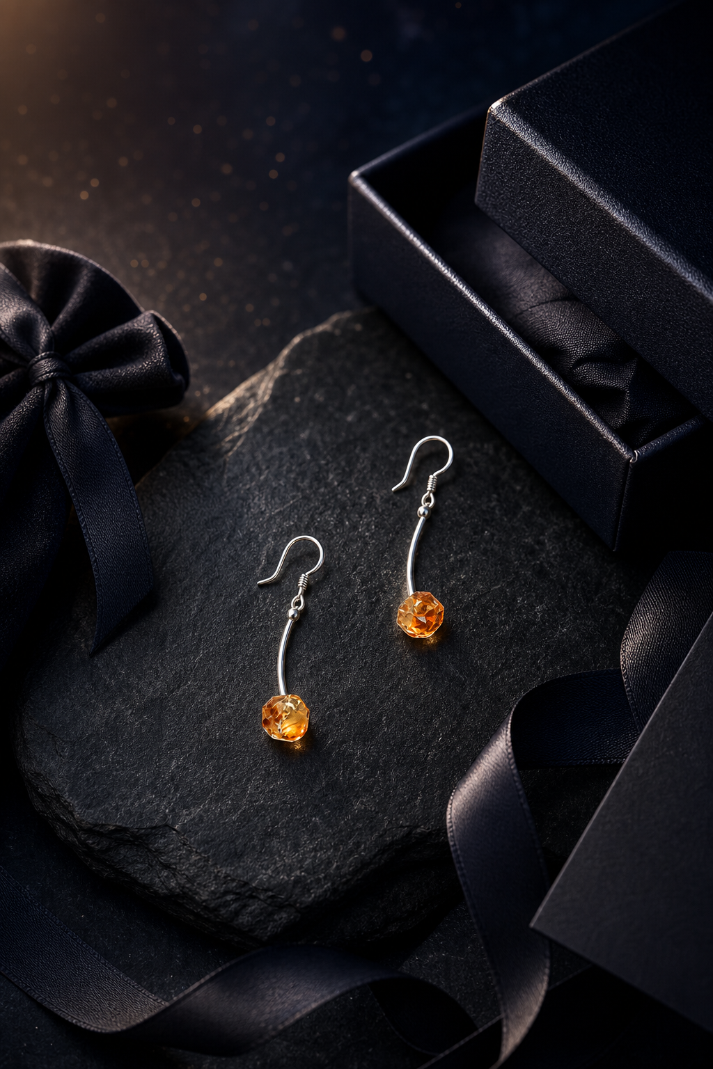 Golden Arc Citrine Earrings (5.5 cm) packaging flat lay