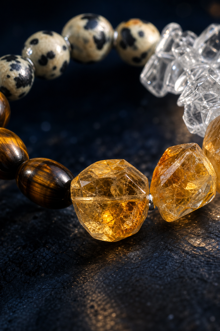 Golden Fortress Tiger's Eye Citrine Bracelet crystal texture close-up