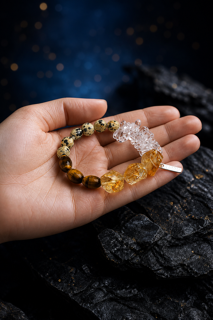 Golden Fortress Tiger's Eye Citrine Bracelet shown in hand for scale