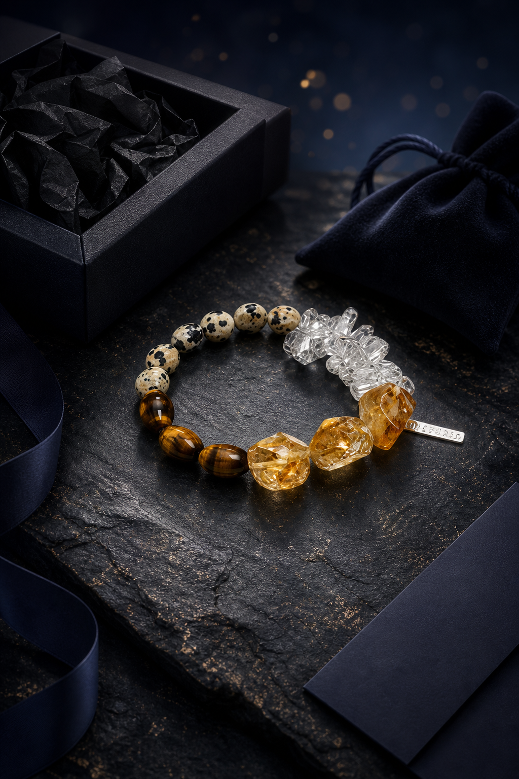 Golden Fortress Tiger's Eye Citrine Bracelet packaging flat lay