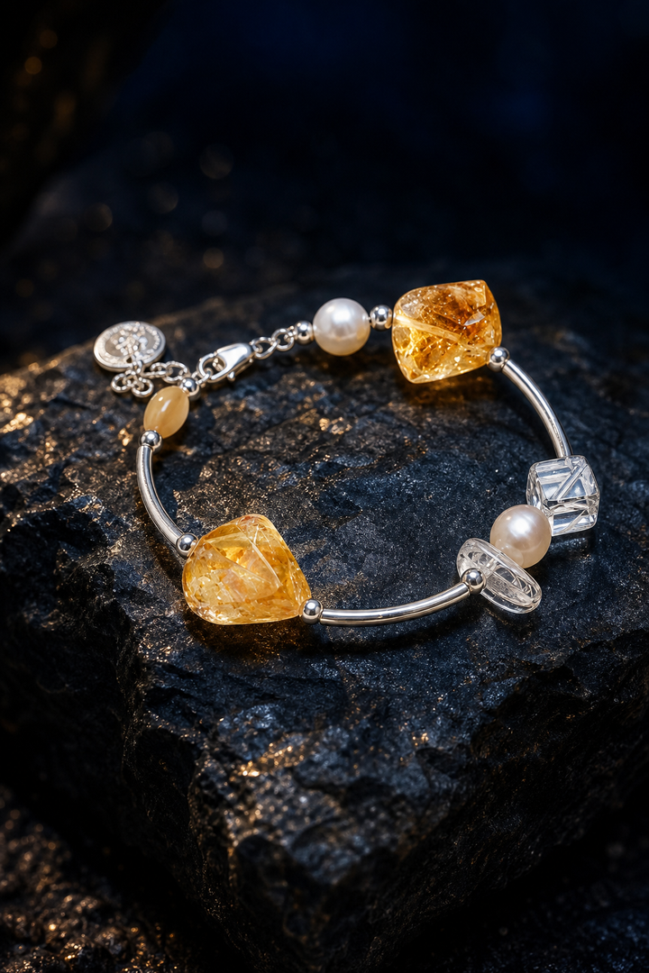 Golden Link Citrine Pearl Bracelet angled three-quarter product view
