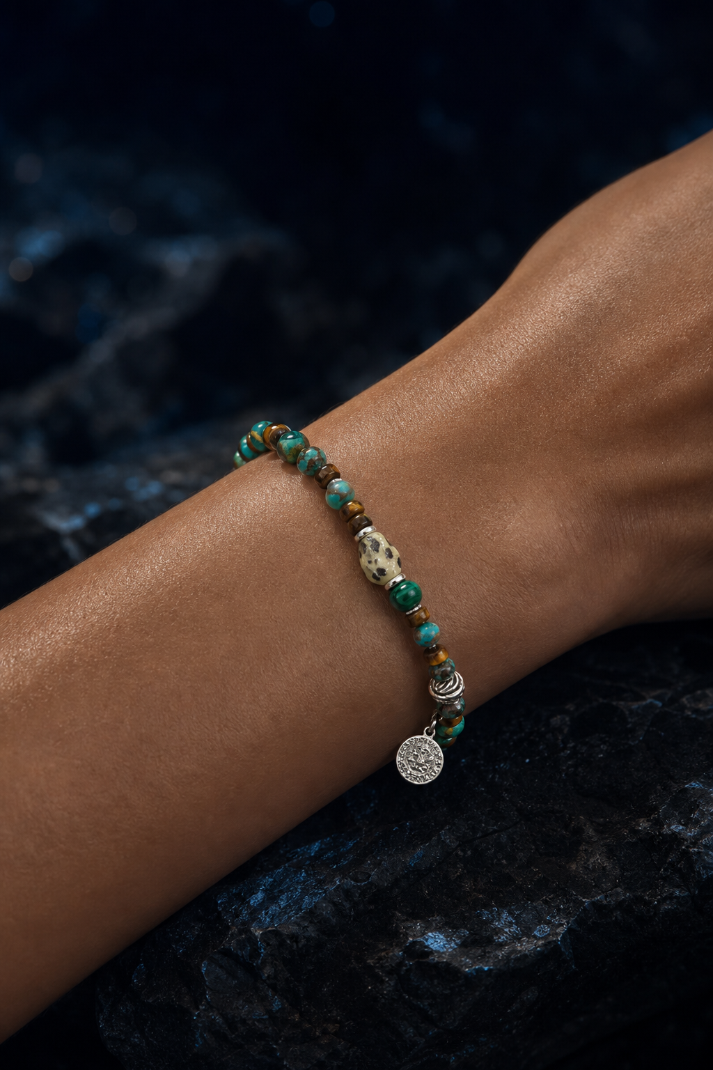 Golden Pine Mixed Gem Bracelet faceless model close-up