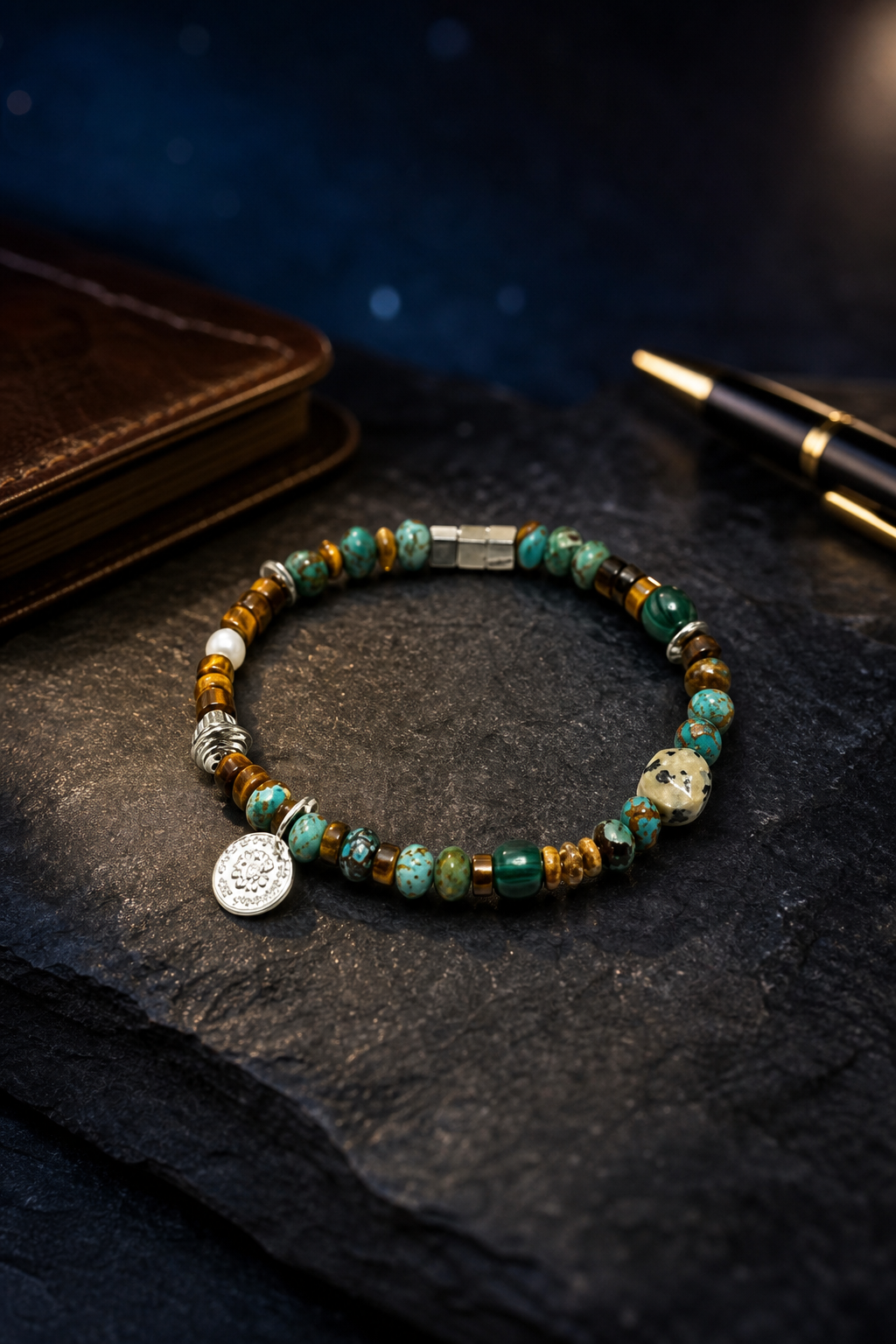 Golden Pine Mixed Gem Bracelet styled for daily wear, travel, work desk ritual use
