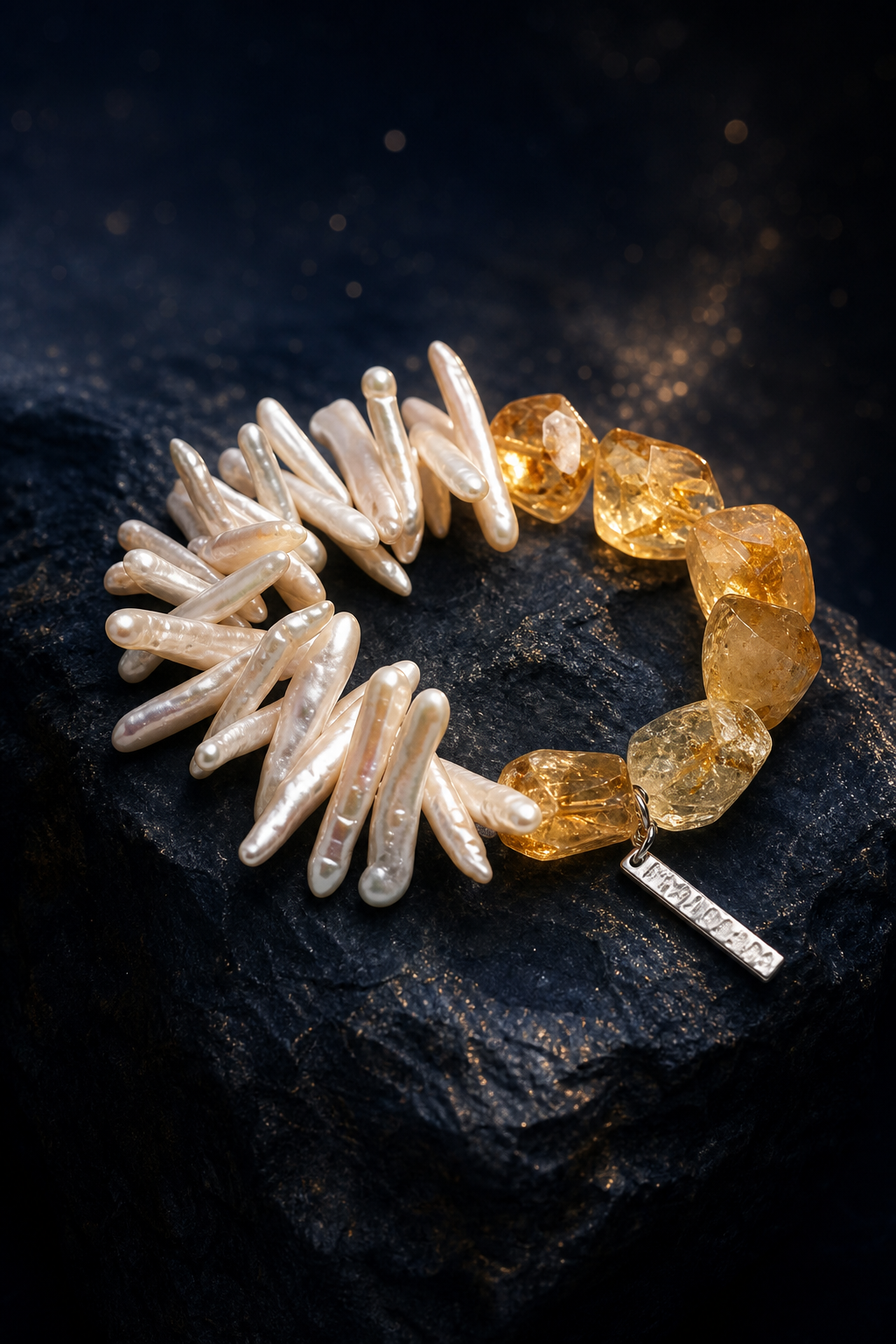 Golden Reed Citrine Pearl Bracelet angled three-quarter product view