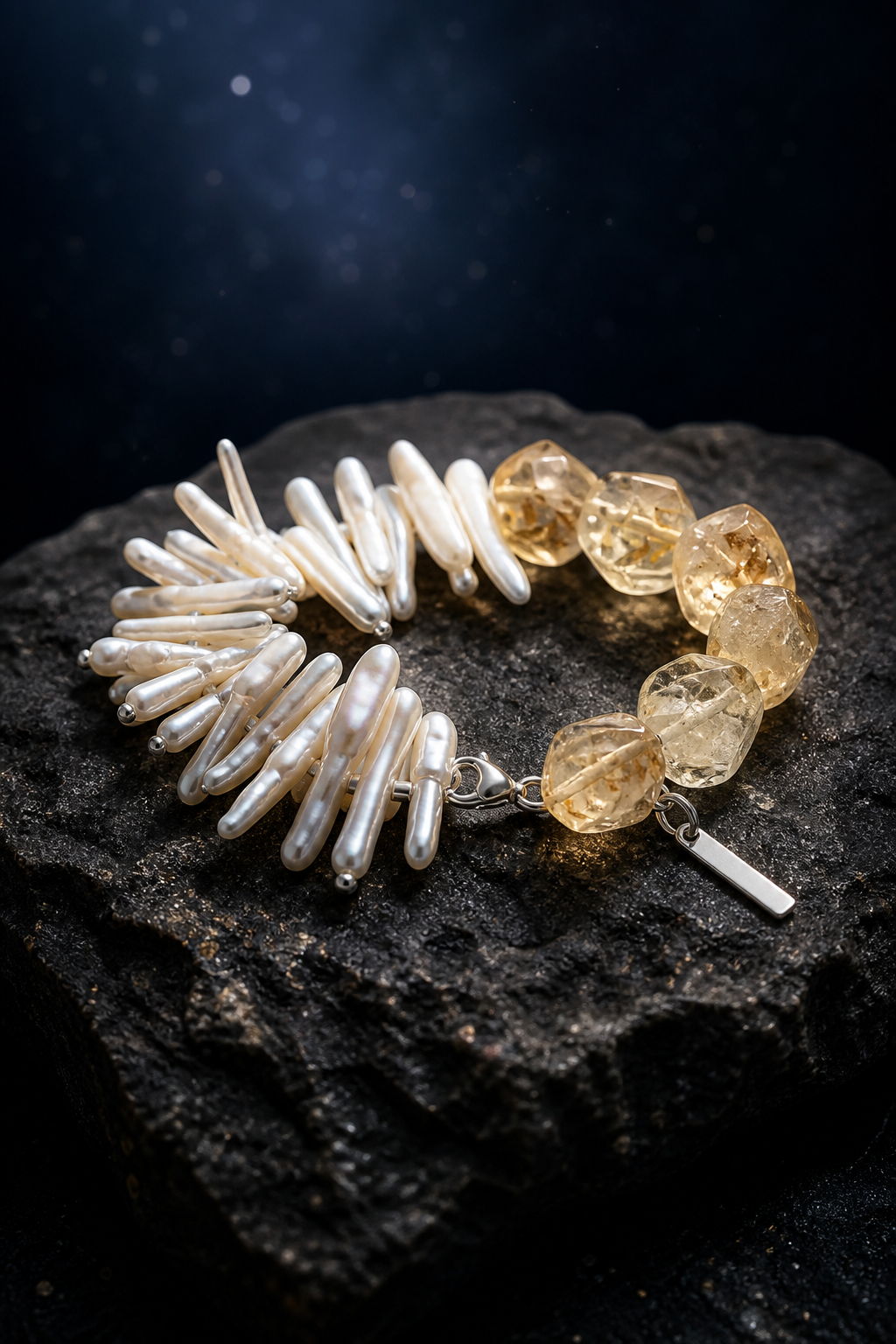 Golden Reed Citrine Pearl Bracelet side or closure detail