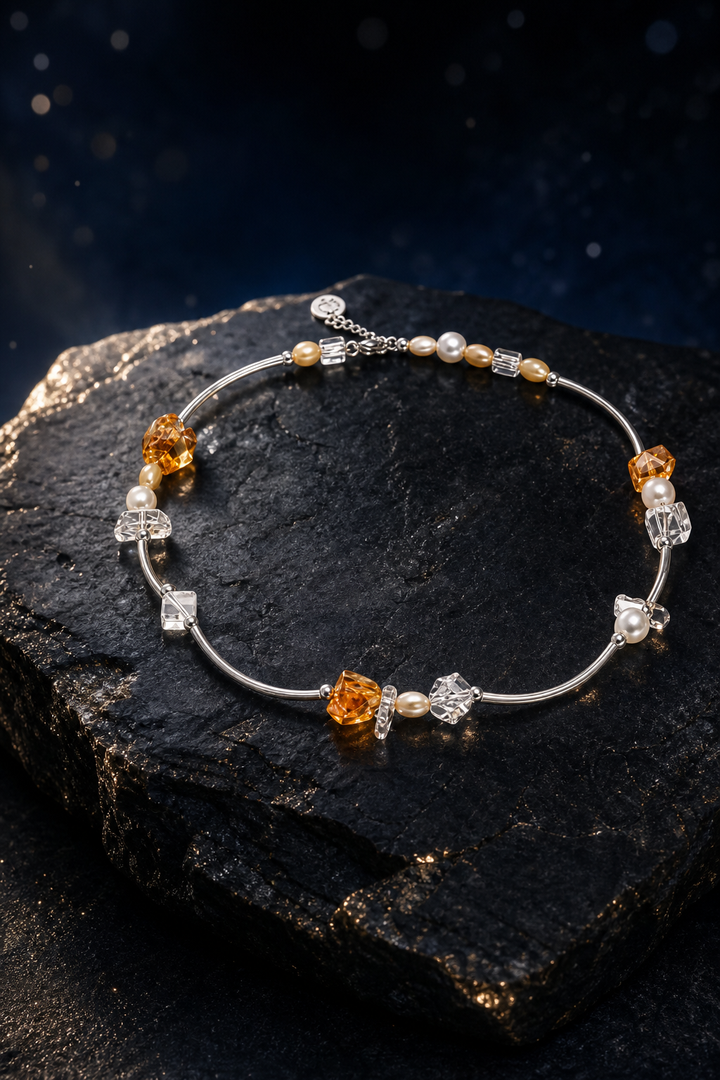 Golden Rivulet Citrine Pearl Necklace angled three-quarter product view