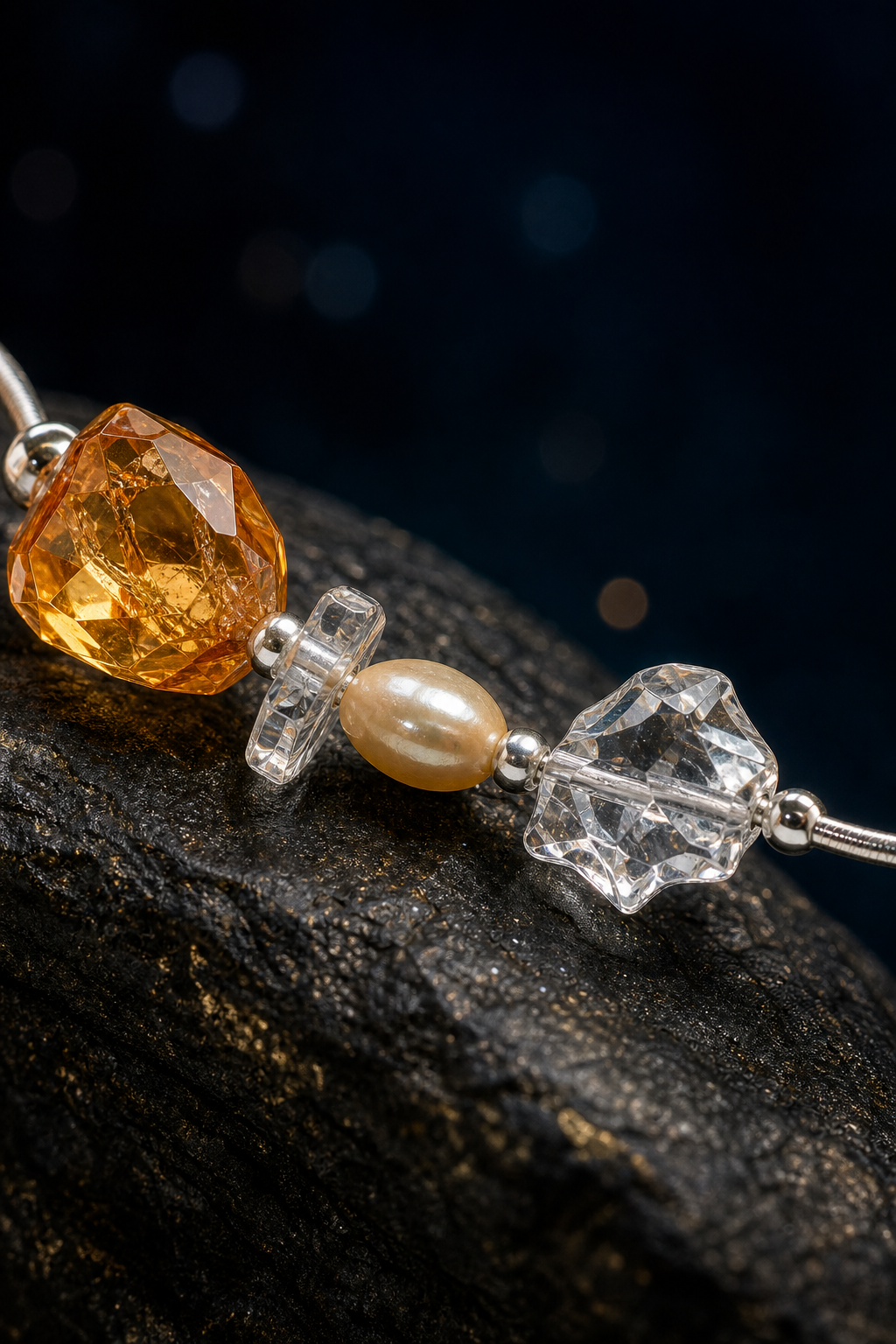 Golden Rivulet Citrine Pearl Necklace crystal texture close-up