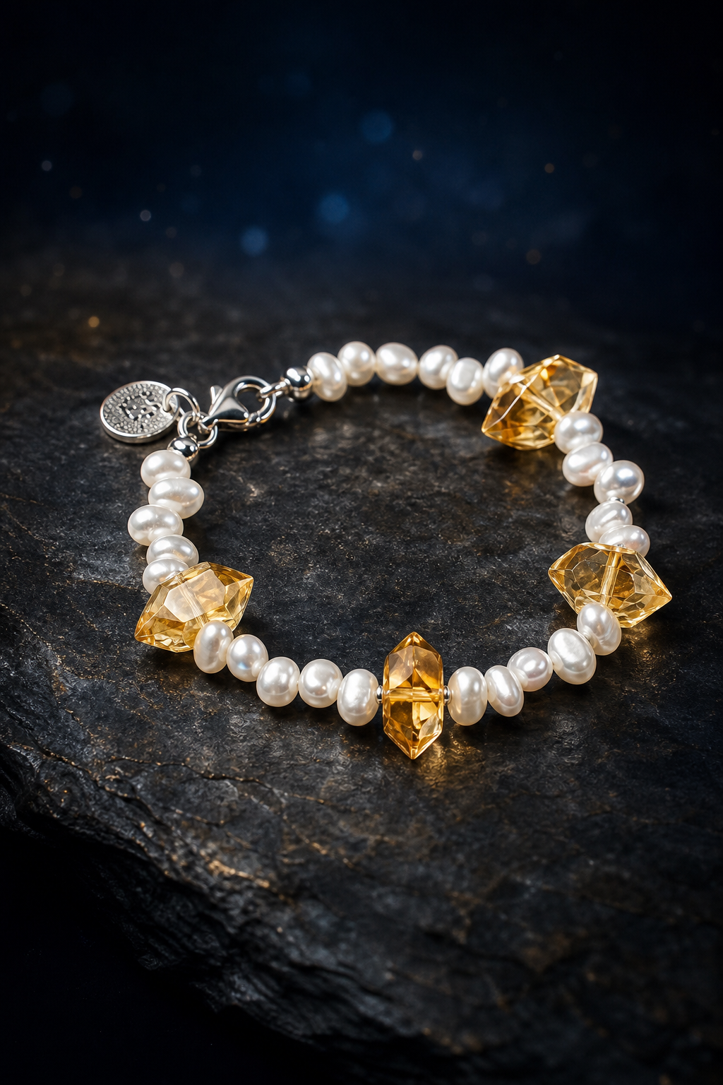 Golden Tide Citrine Pearl Bracelet angled three-quarter product view