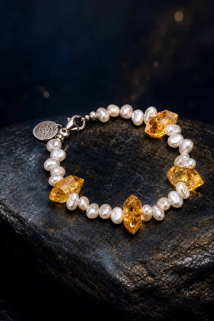 Golden Tide Citrine Pearl Bracelet crystal texture close-up
