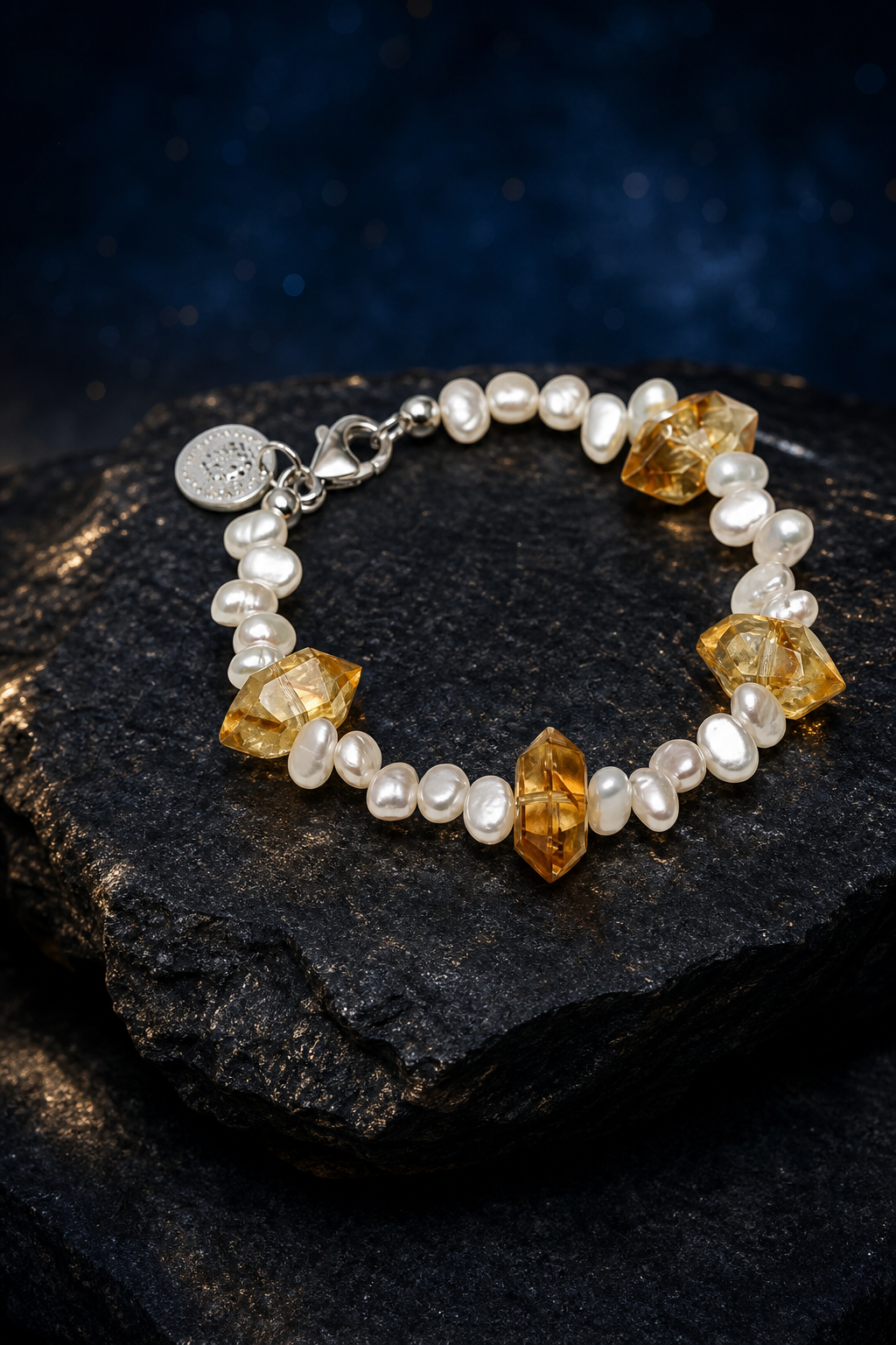 Golden Tide Citrine Pearl Bracelet styled for daily wear, manifestation, work desk ritual use